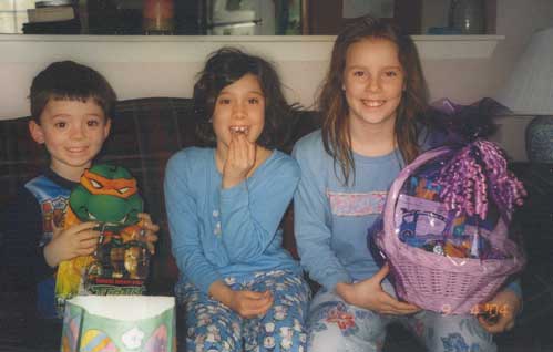 Sarah on Easter morning with Joe and Rachel Fitzgibbon.