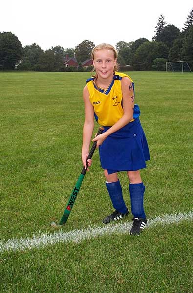Sarah playing for the Hampton Academy Junior High Field Hockey Team.