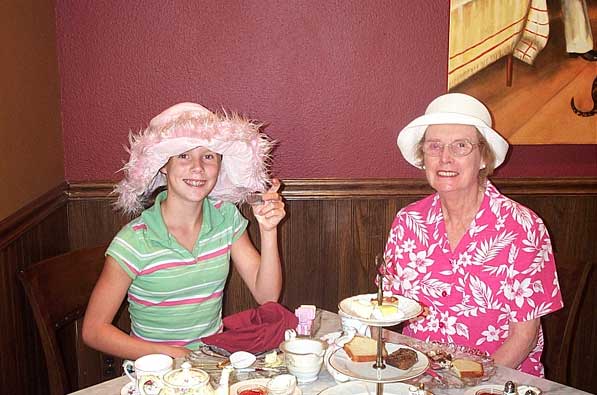 Sarah with Grandma Jenny at tea in California.