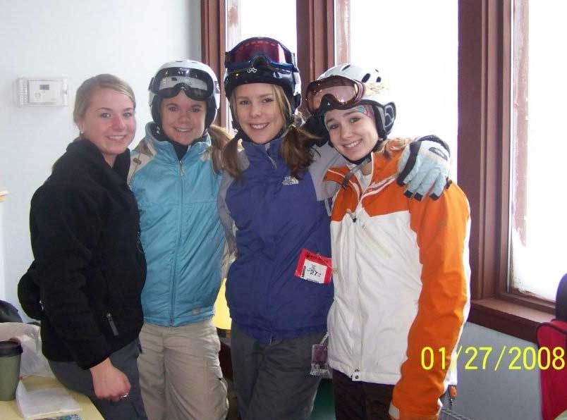 Sarah with friends while skiing in January 2008.