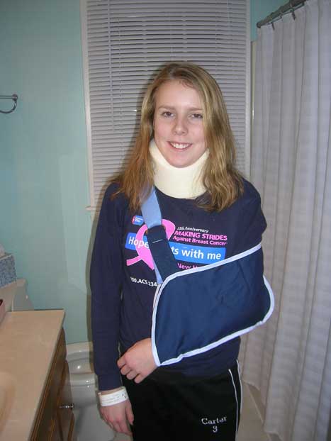 Sarah after her snowboard accident at Wildcat Mountain.