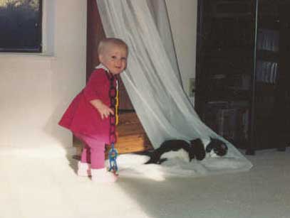 Sarah with Angie, the cat.